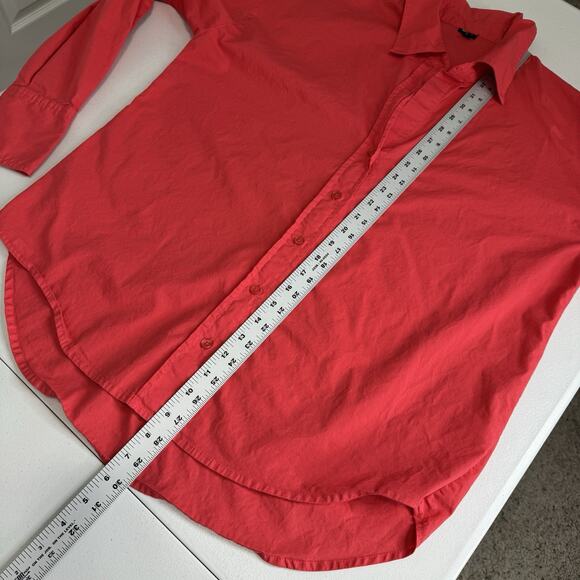 Monrow Womens Top Small Coral Pink Poplin Shirt Relaxed Fit Beachy Old Money - Picture 6 of 11